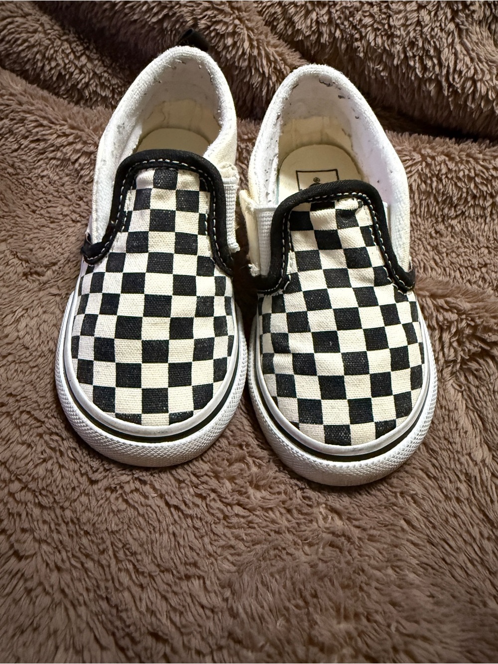 Vans Kids Checkerboard Slip-On Sneakers in Black and White